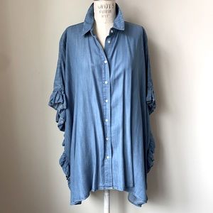 ZARA Ruffle sleeve denim top